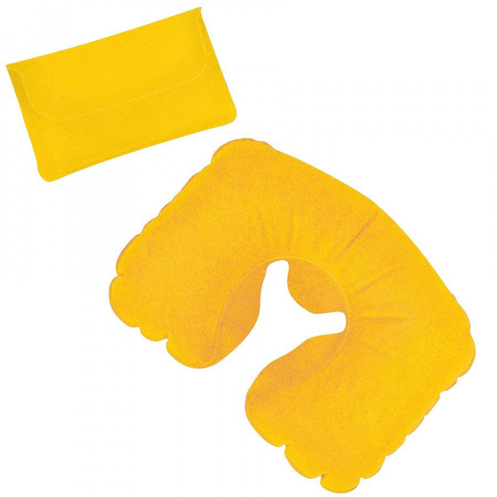 Подушка надувная дорожная в футляре, цвет желтый