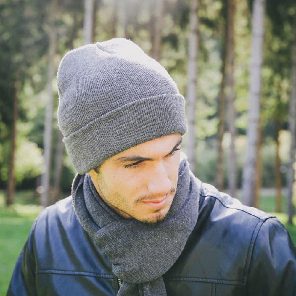 Шапка вязаная двойная Wind с отворотом, цвет синий