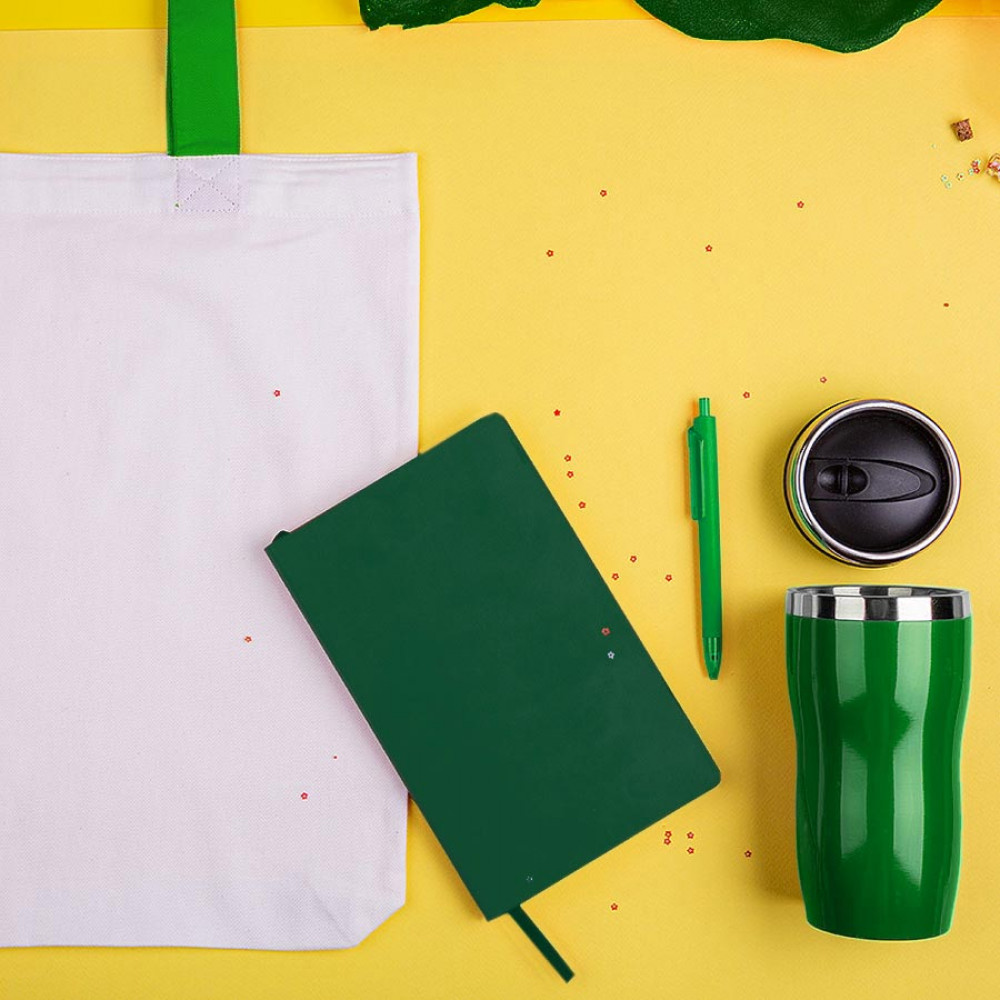 Набор подарочный SWEETFACE: бизнес-блокнот, ручка, термокружка, сумка, зеленый