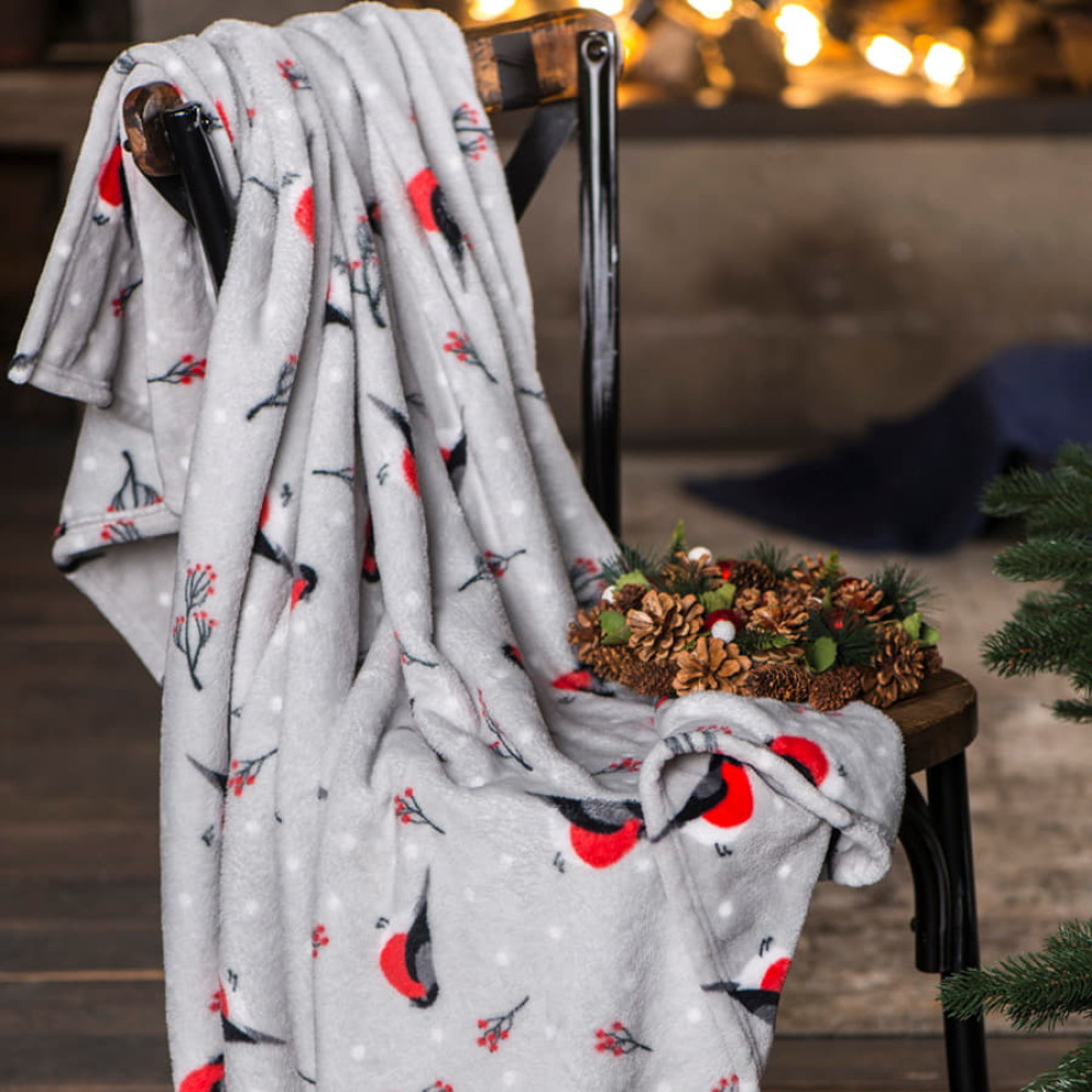 Плед новогодний Снегири в подарочной коробке, 130х150 см