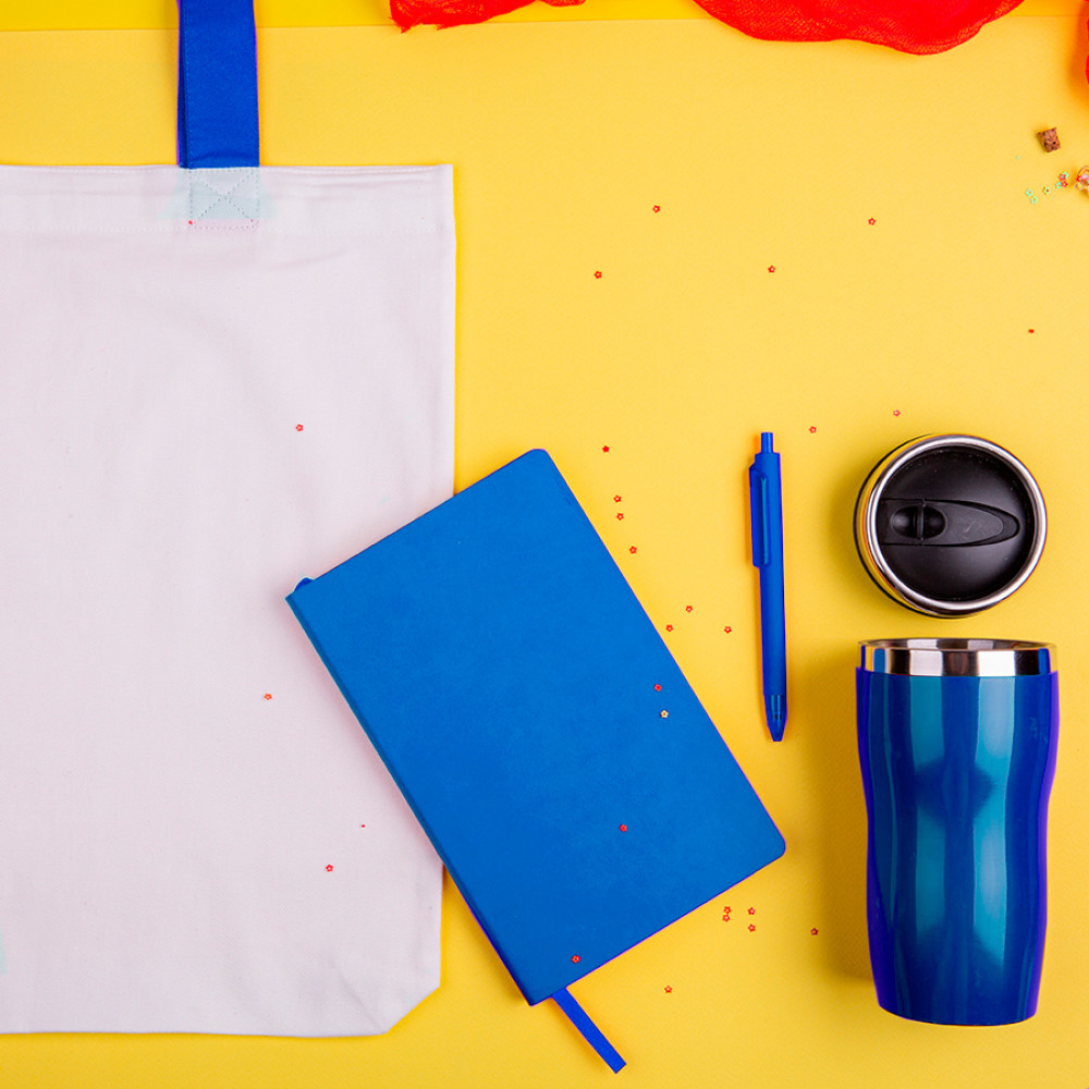 Набор подарочный SWEETFACE: бизнес-блокнот, ручка, термокружка, сумка, синий