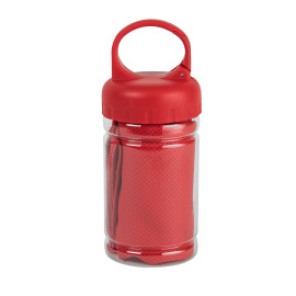 Спортивное полотенце в пластиковом боксе с карабином ACTIVE, микрофибра, пластик, 30*88 см. красн