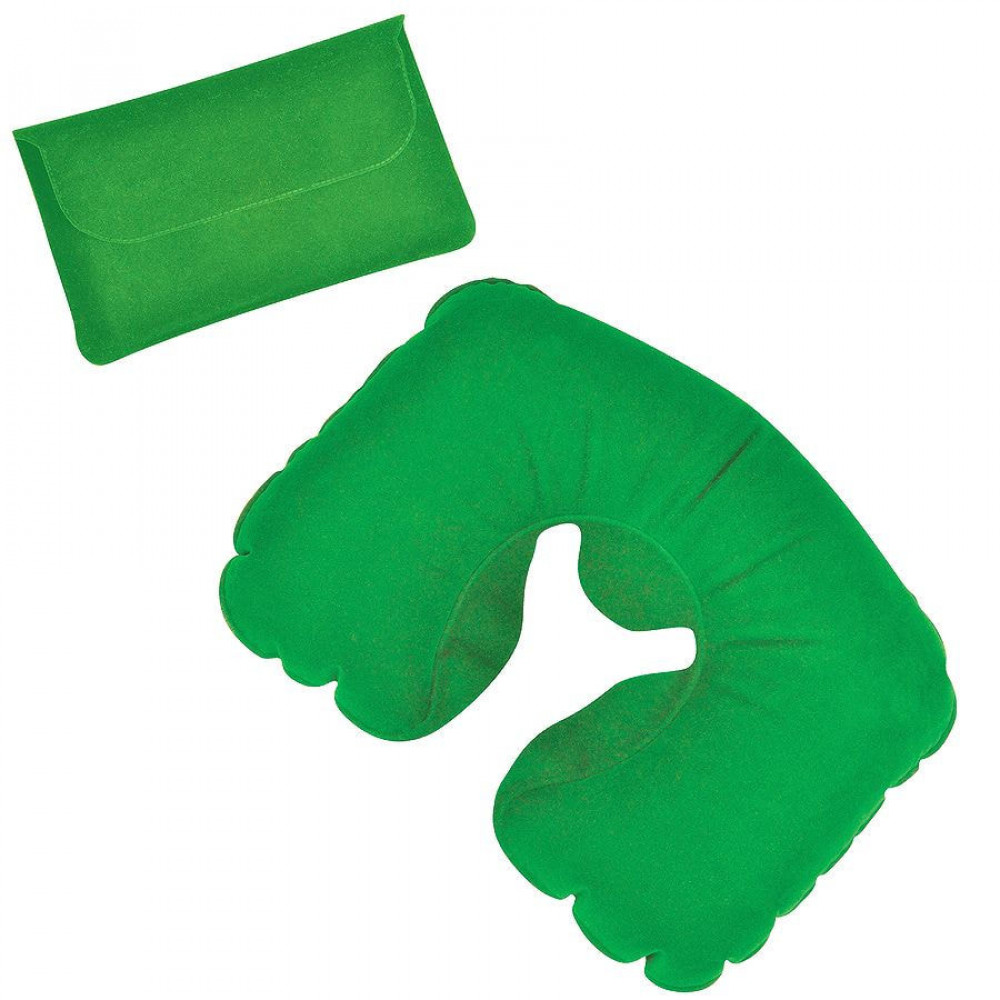 Подушка надувная дорожная в футляре, цвет зеленый