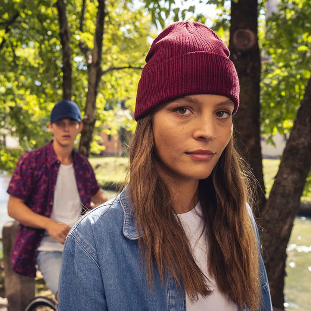 Шапка NELSON в рубчик с отворотом,100% органический хлопок, бордовый, цвет бордовый