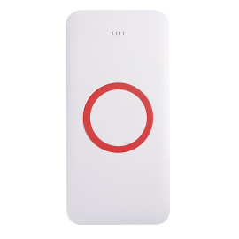 Универсальный аккумулятор с функцией беспроводной зарядки SATURN,белый с красным,15х7,3х1,2с