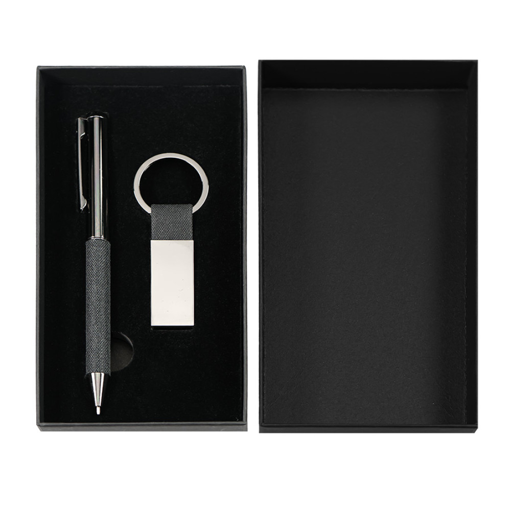 Набор ручка+ брелок COLLISION, черный/темно-серый, металл, пластик, картон