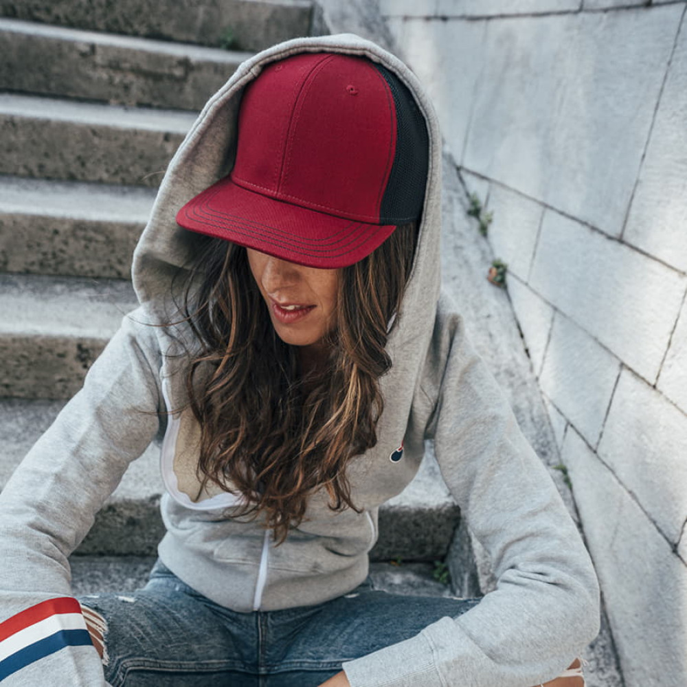 Бейсболка SONIC 280, 6 клиньев, пластиковая застежка, цвет серый, красный, бежевый