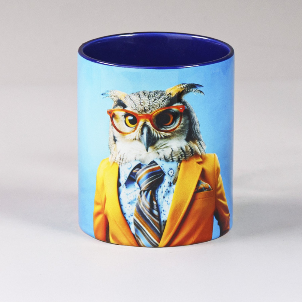 Кружка для сублимации, 330 мл, d=82 мм, стандарт А, белая, синяя внутри, синяя ручка