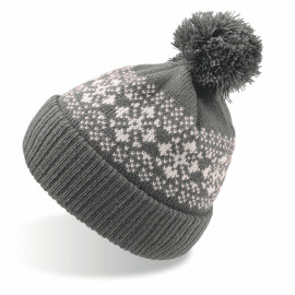 Шапка вязаная с снежинками и помпоном FLAKE_темно-серый,100% акрил