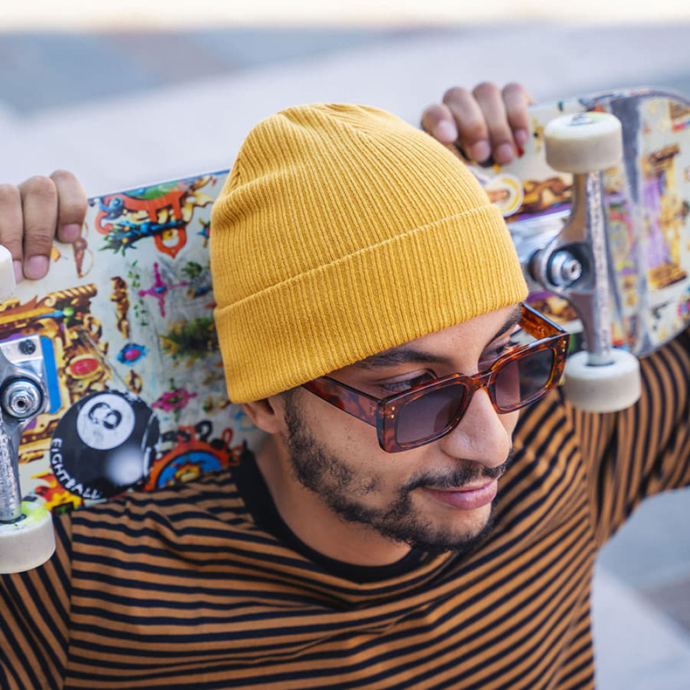 Шапка NELSON в рубчик с отворотом,100% органический хлопок, горчичный, цвет желтый