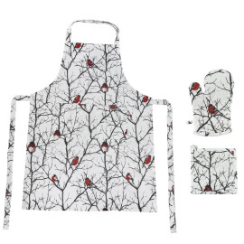 Подарочный набор для кухни  Снегири,хлопок 100%, передник и прихватки