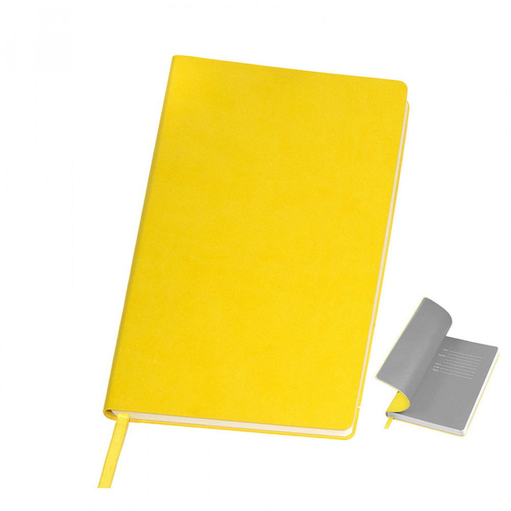 Бизнес-блокнот Funky A5,  желтый с серым  форзацем, мягкая обложка, в линейку, Цвет Желтый