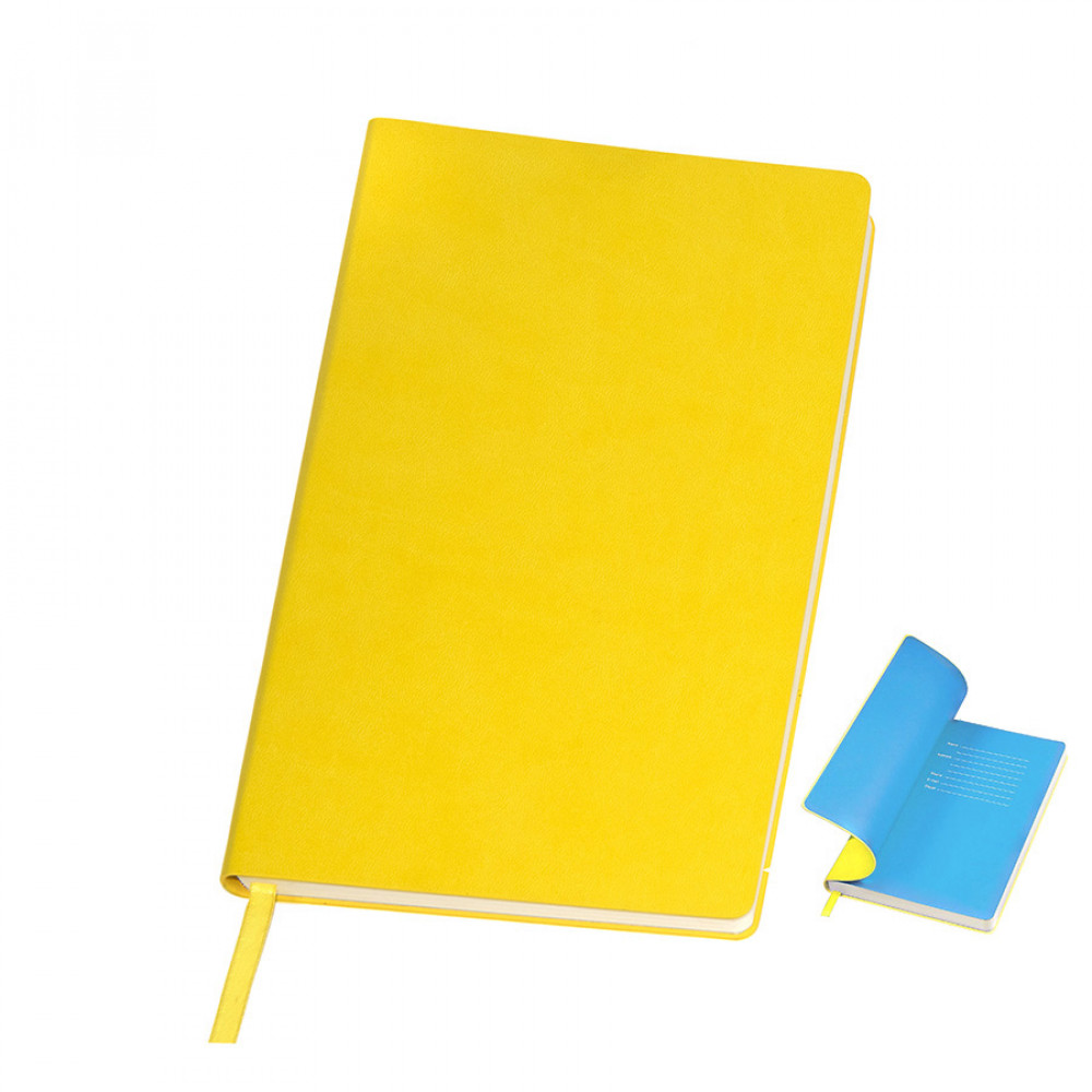 Бизнес-блокнот Funky A5,  желтый с голубым  форзацем, мягкая обложка, в линейку, Цвет Желтый
