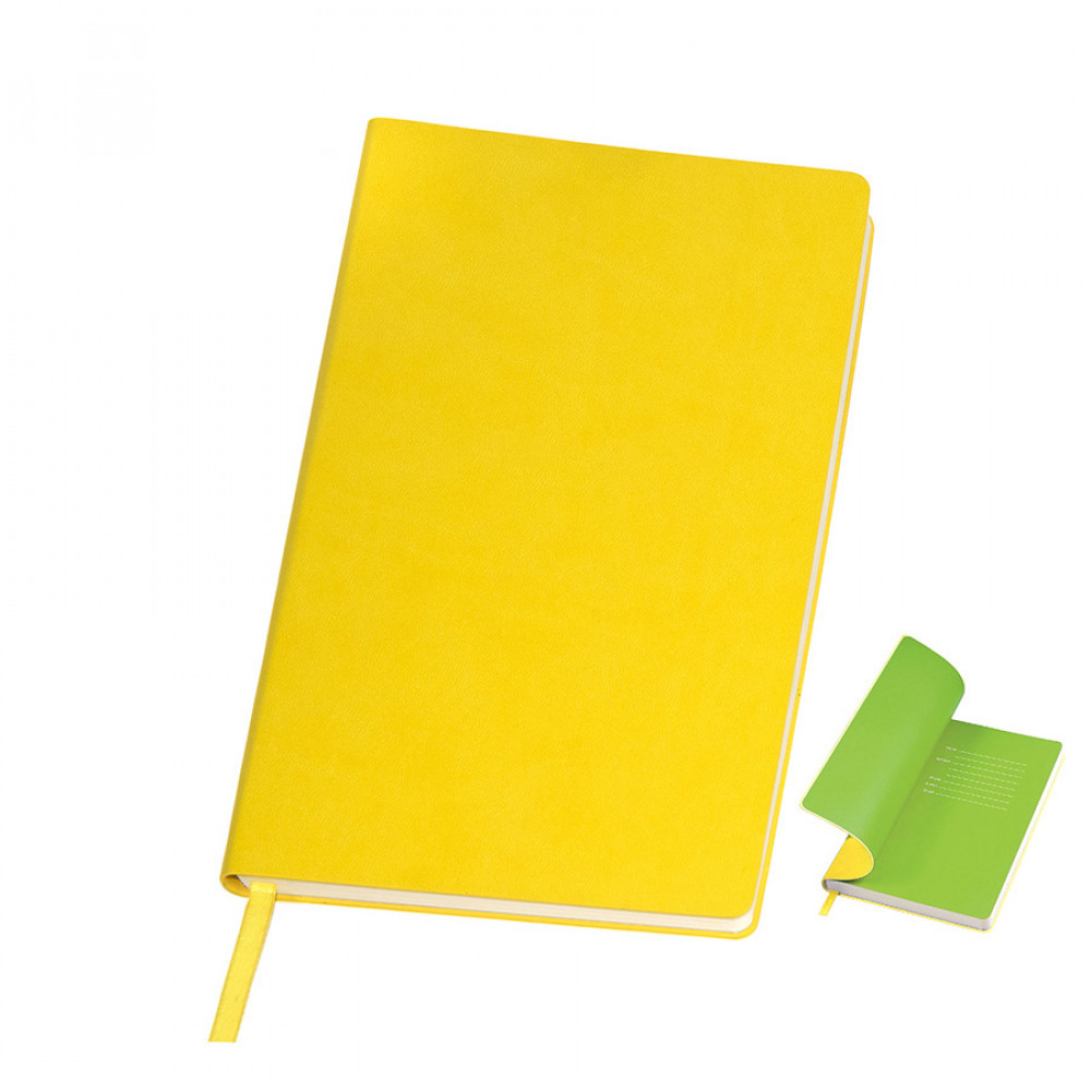 Бизнес-блокнот Funky A5, желтый с зеленым форзацем, мягкая обложка, в линейку, Цвет Желтый