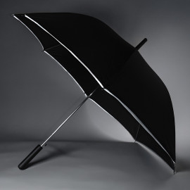 Зонт-трость Reflect, полуавтомат, эпонж, чёрный со светоотражающей окантовкой в чехле с ручкой