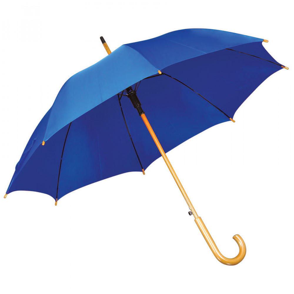 Зонт-трость с деревянной ручкой, полуавтомат, цвет ярко-синий