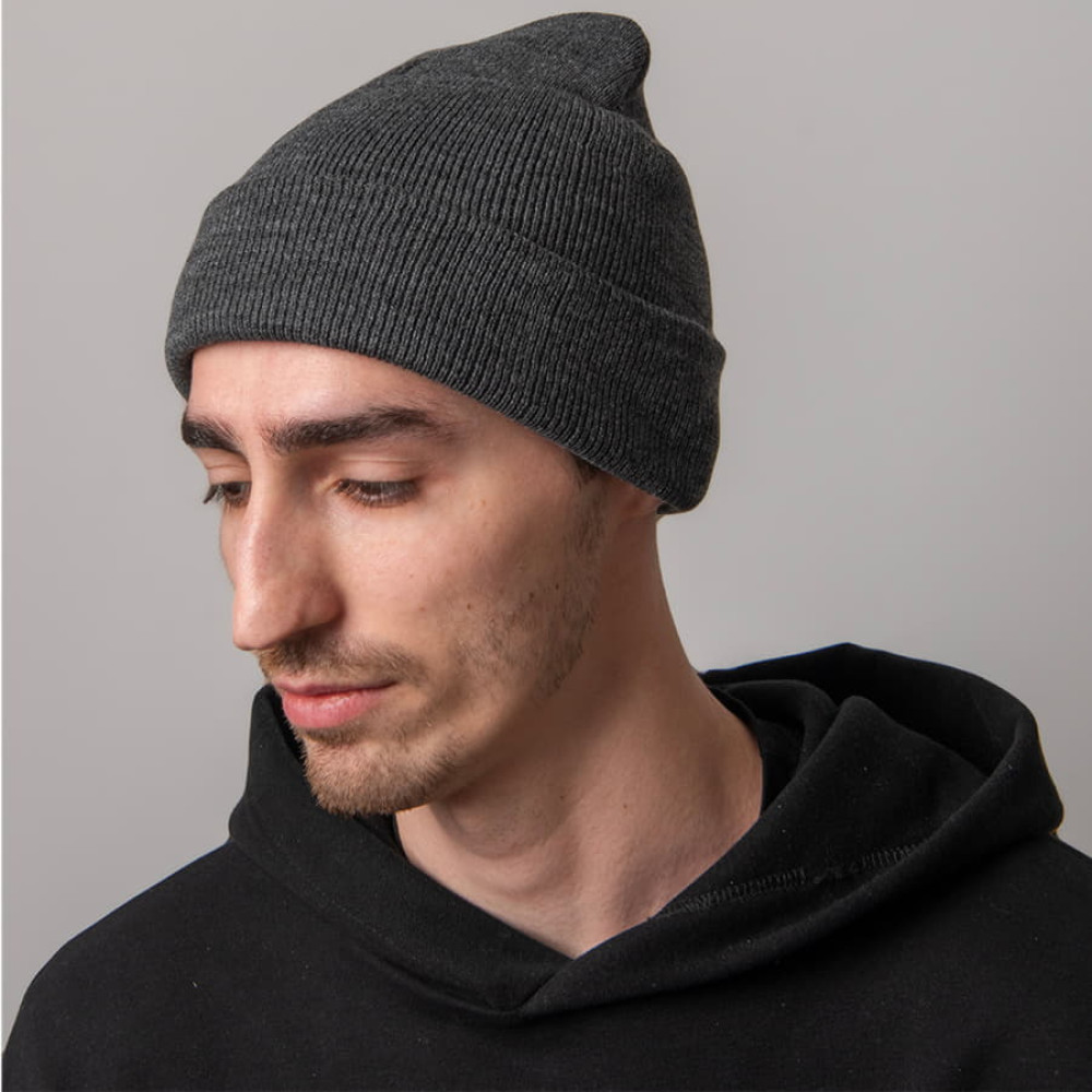 Шапка вязаная двойная ESSENTIAL, цвет темно-серый меланж