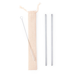Коктейльные трубочки (2 шт.) с ершиком в чехле KALUX, 3,5х24,5см, нержавеющая сталь, хлопок