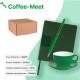 Набор подарочный COFFEE-MEET: бизнес-блокнот, ручка, чайная/кофейная пара, коробка, стружка, зеленый
