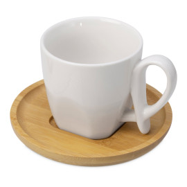 Кофейная пара с бамбуковым блюдцем Mandy, белый Кофейная пара с бамбуковым блюдцем Mandy, белый