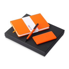 Подарочный набор c блокнотом С3, ручкой и повербанком 5000 mAh, оранжевый