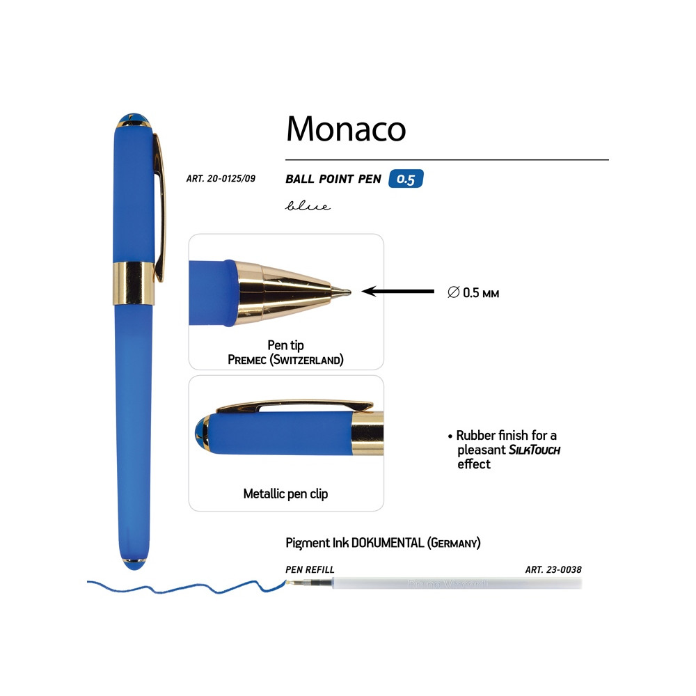 Ручка пластиковая шариковая Monaco, 0,5мм, синие чернила, ярко-синий