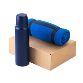 Подарочный набор с термосом и пледом Serenity, синий