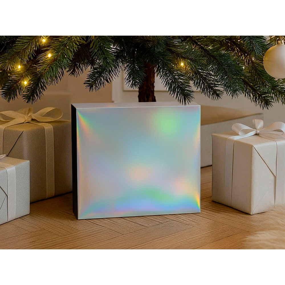 Подарочная коробка с голографическим шубером без печати Aurora, L, 260х260х100 мм.