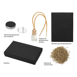 Подарочный набор с обложкой для автодокументов и автоароматизатором зеленый чай, черный