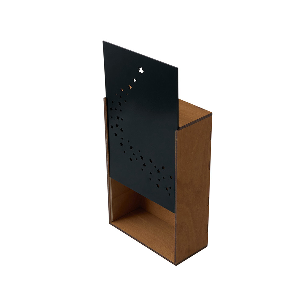 Подарочная коробка из фанеры Constellation 330х220х100 мм, фанера 6 мм, крышка на выдвижных пазах черная ЛХДФ 3 мм, бечевка