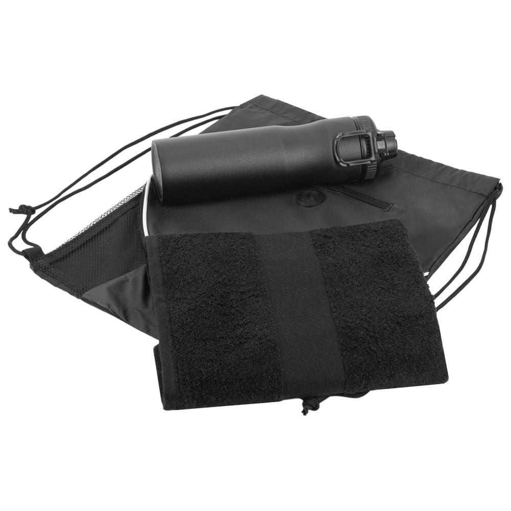 Спортивный набор со стальной бутылкой и полотенцем Advanced, черный