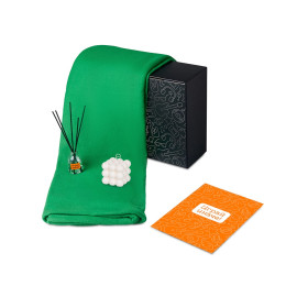 Подарочный набор с пледом, свечой и диффузором, зеленый