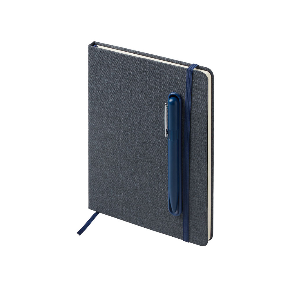 Набор блокнот А5 с магнитным держателем для ручки и подставкой для телефона и металлической шариковой ручкой NotaBene, темно-синий