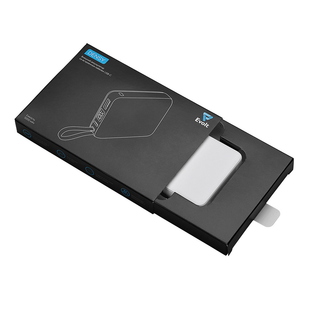 Внешний аккумулятор со встроенным кабелем USB-C Дэнси, 5000 мАч, белый