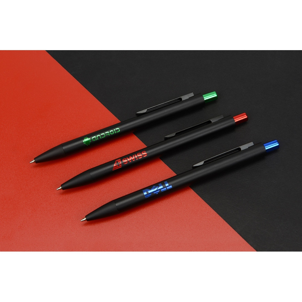 Ручка металлическая шариковая Blaze с цветным зеркальным слоем, черный/зеленое яблоко