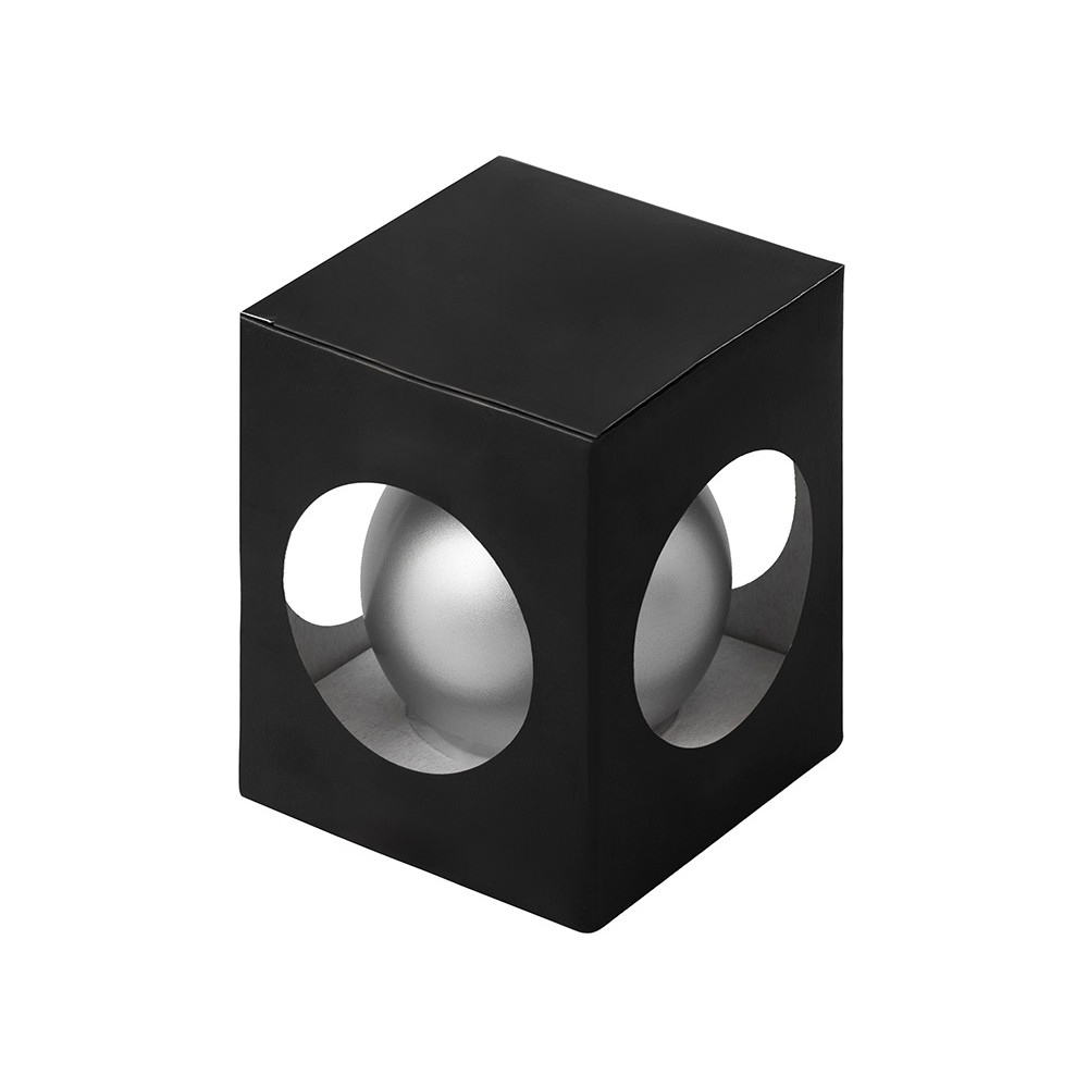 Стеклянный елочный шар Christmas bauble, серебро, металлик, с серебристым колпачком в черной коробке