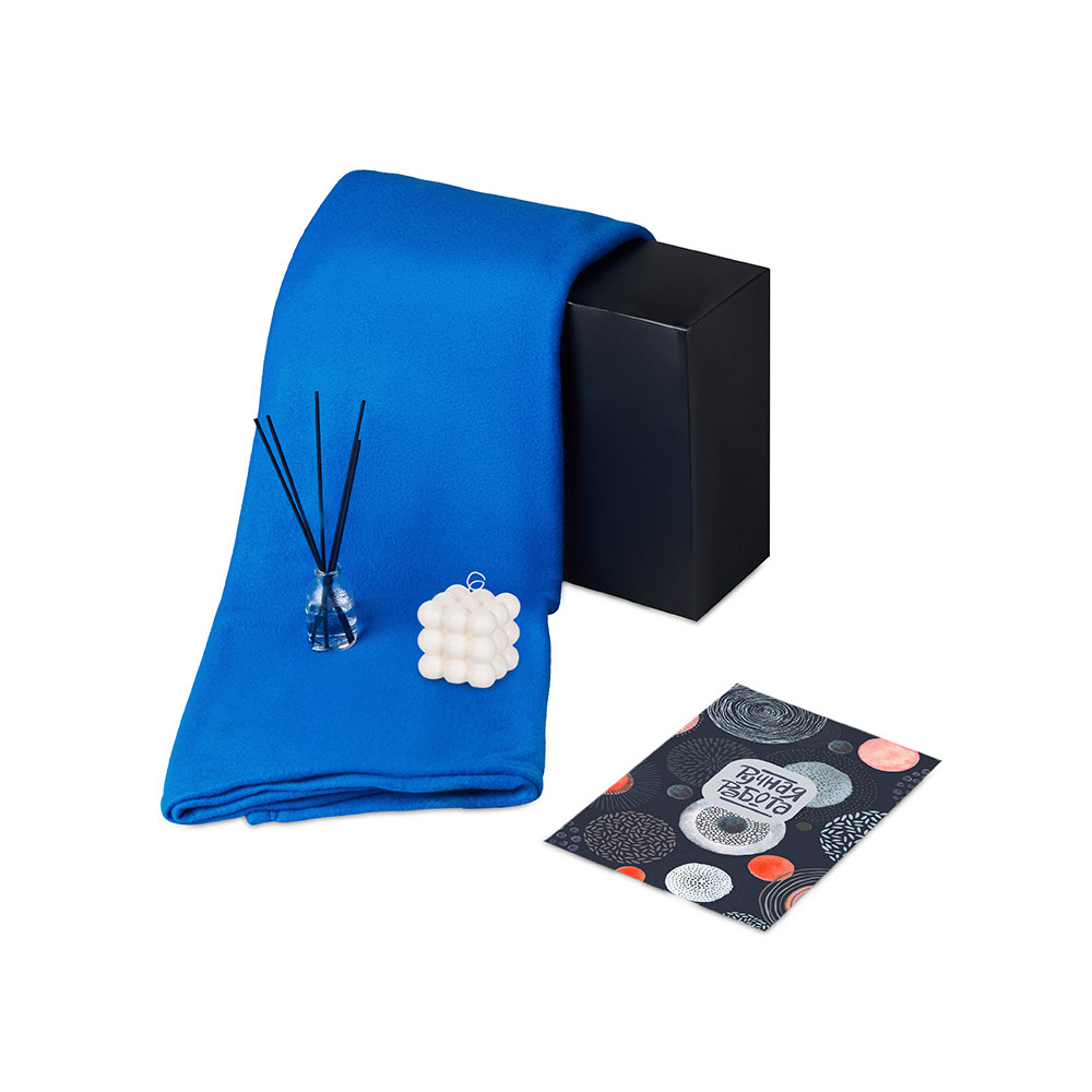 Подарочный набор с пледом, свечой и диффузором, синий