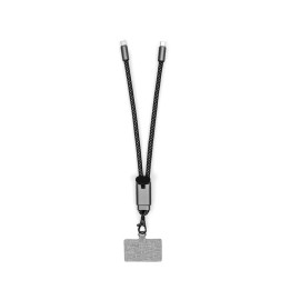 Ремешок-держатель для телефона с зарядным кабелем USB-C - USB-C Lany Wristband Charge Eco, серый Ремешок-держатель для телефона с зарядным кабелем USB-C - USB-C Lany Wristband Charge Eco, серый