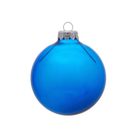 Стеклянный елочный шар Christmas bauble, синий прозрачный, с серебристым колпачком в черной коробке