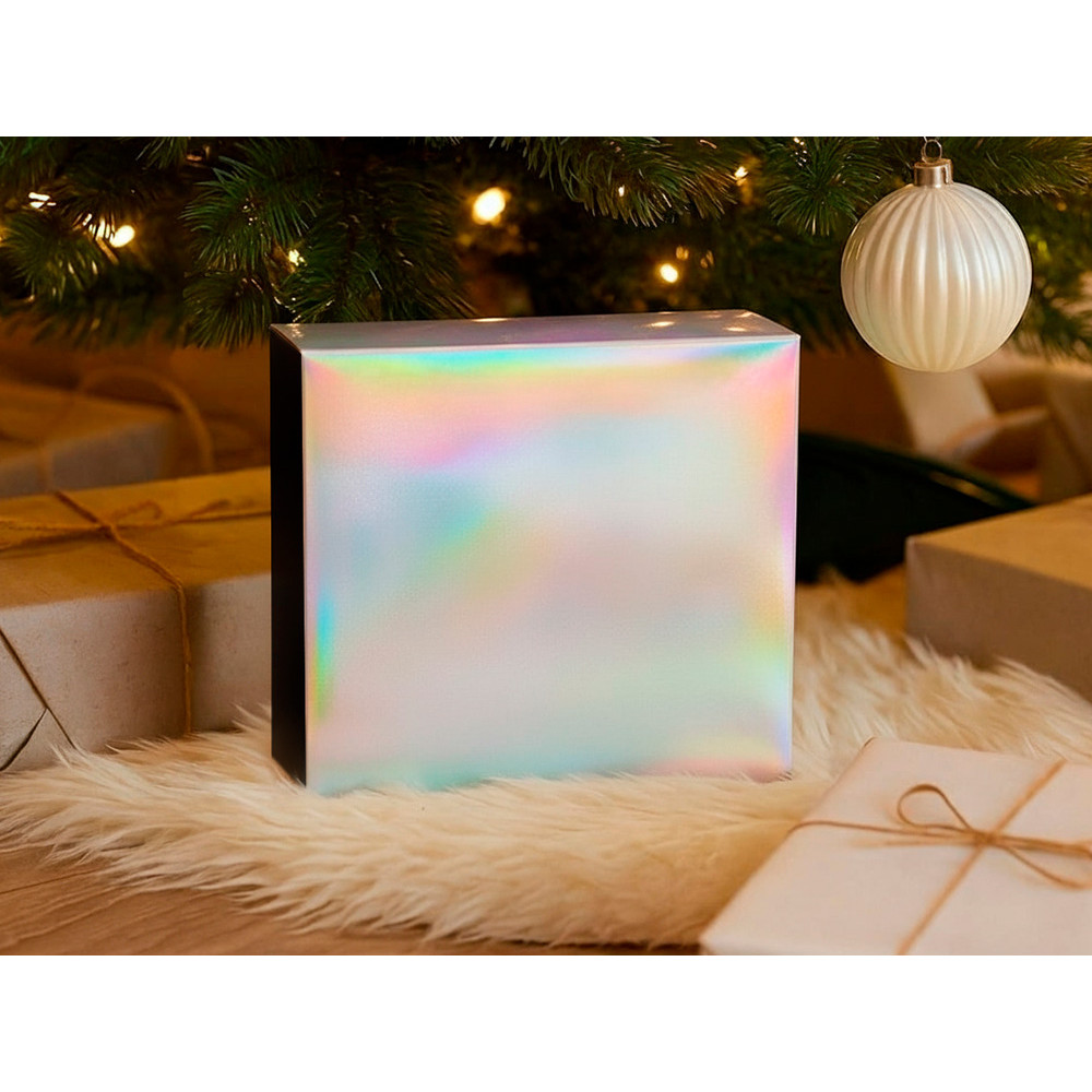 Подарочная коробка с голографическим шубером без печати Aurora, L, 260х260х100 мм.