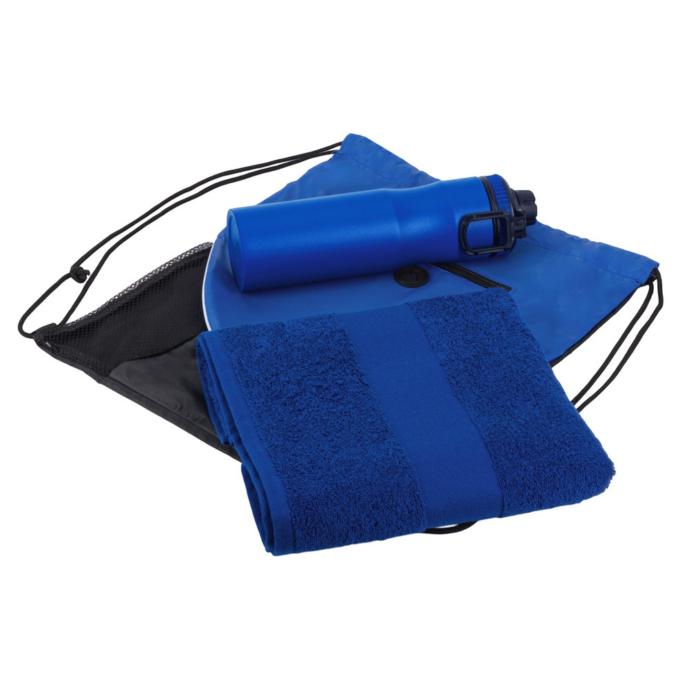 Спортивный набор со стальной бутылкой и полотенцем Advanced, синий