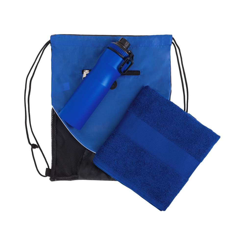 Спортивный набор со стальной бутылкой и полотенцем Advanced, синий