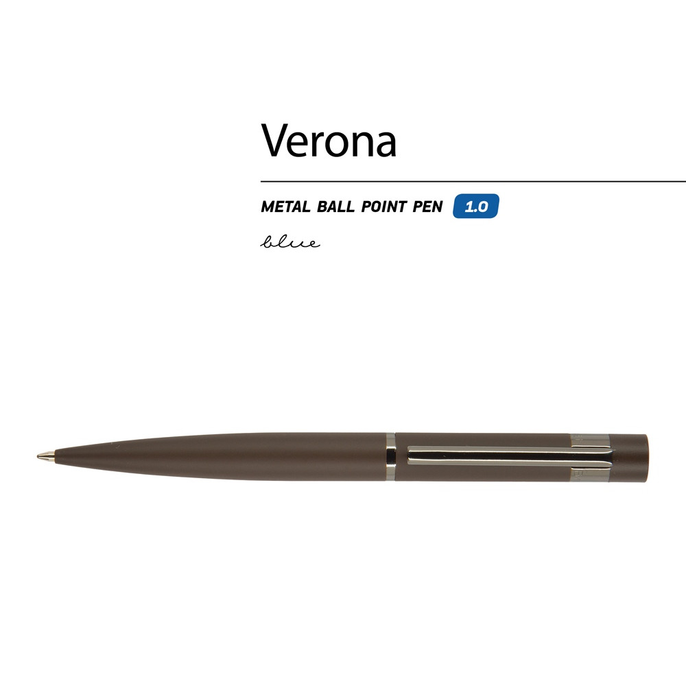 Ручка Verona шариковая автоматическая, коричневый металлический корпус 1.0 мм, синяя