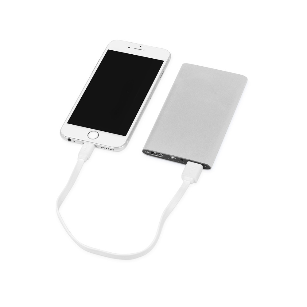 Портативное зарядное устройство Мун с 2-мя USB-портами, 4400 mAh, серебристый