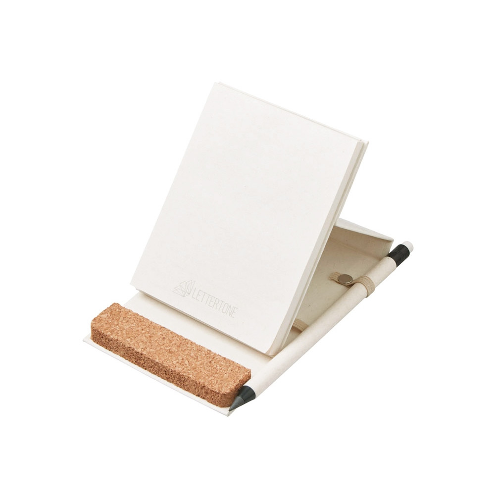 Блокнот с подставкой для телефона из пробки Milky S, молочно-белый