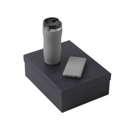 Подарочный набор c вакуумной термокружкой и повербанком С2, серый