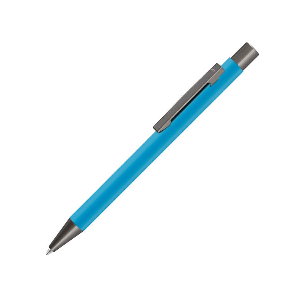 Ручка шариковая UMA STRAIGHT GUM soft-touch, с зеркальной гравировкой, голубой