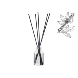 Диффузор с ароматом Табак и ваниль, 30мл, стекло, пробка, палочки 5 шт., мешочек из органзы черный