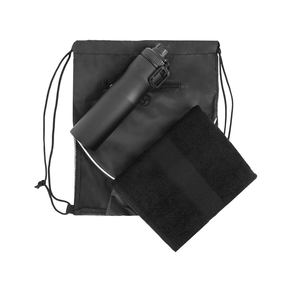 Спортивный набор со стальной бутылкой и полотенцем Advanced, черный