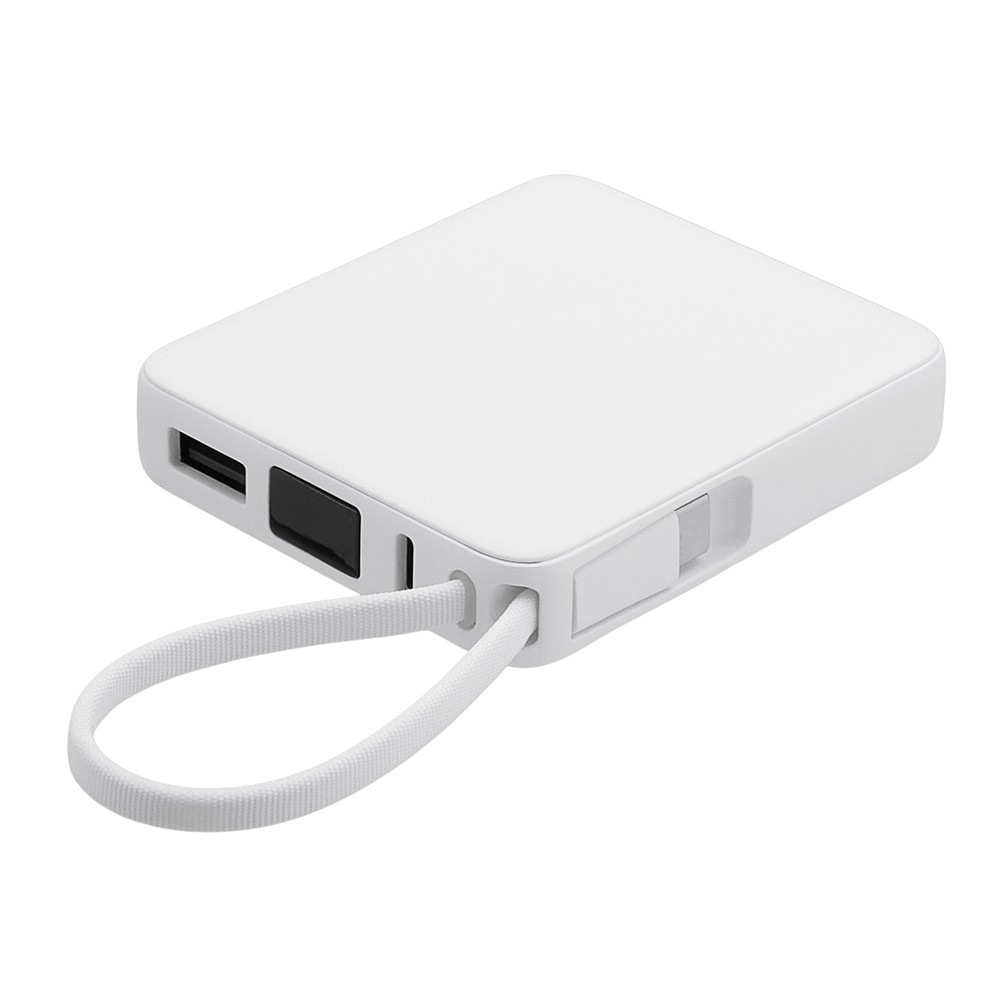 Внешний аккумулятор со встроенным кабелем USB-C Дэнси, 5000 мАч, белый